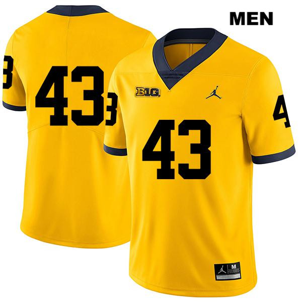 Men's NCAA Michigan Wolverines Andrew Russell #43 No Name Yellow Jordan Brand Authentic Stitched Legend Football College Jersey TD25J06XD